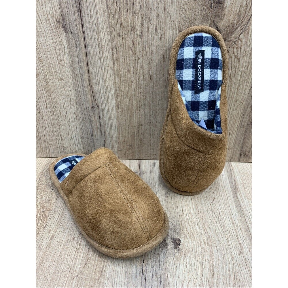 Dockers Kids Brown Split Toe Slippers Plaid Insoles Brown Kids Size 13 M - Picture 1 of 16